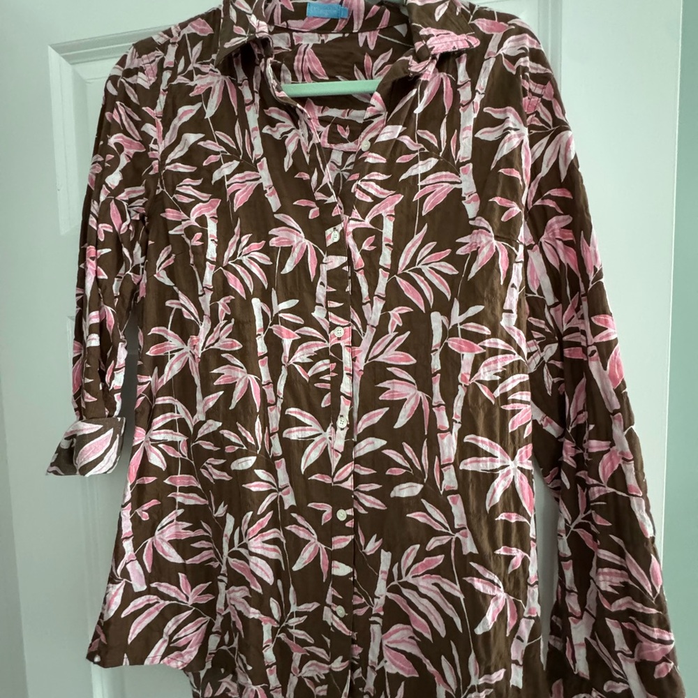 J. McLaughlin Brown and Pink Floral Button Down Shirt